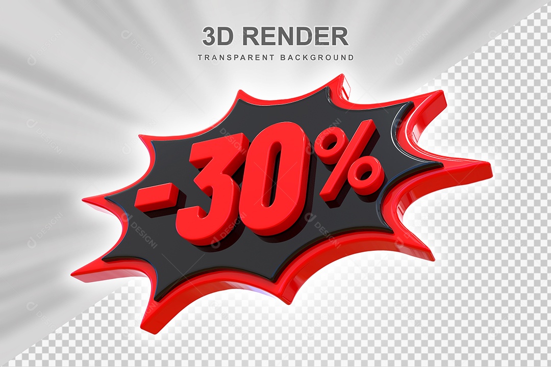 Elemento 3D -30% Vermelho E Preto para Composição PSD Editável