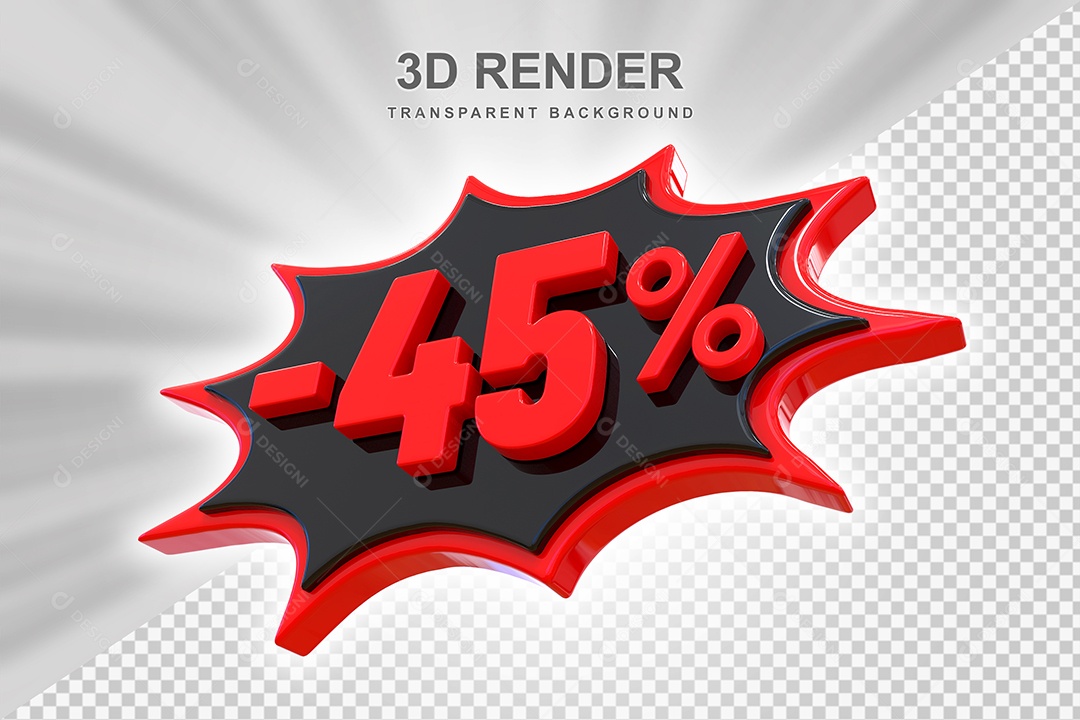 Elemento 3D -45% Vermelho E Preto para Composição PSD Editável