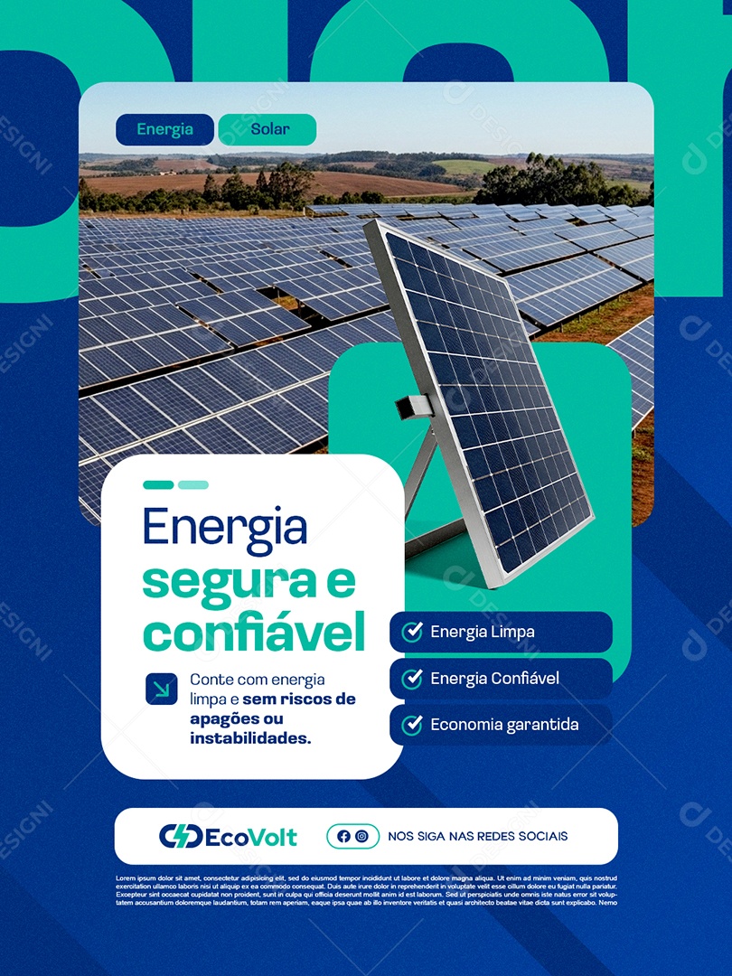 Energia Segura e Confiável Energia Solar Social Media PSD Editável