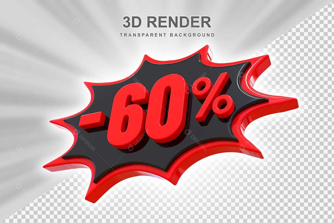 Elemento 3D -60% Vermelho E Preto para Composição PSD Editável