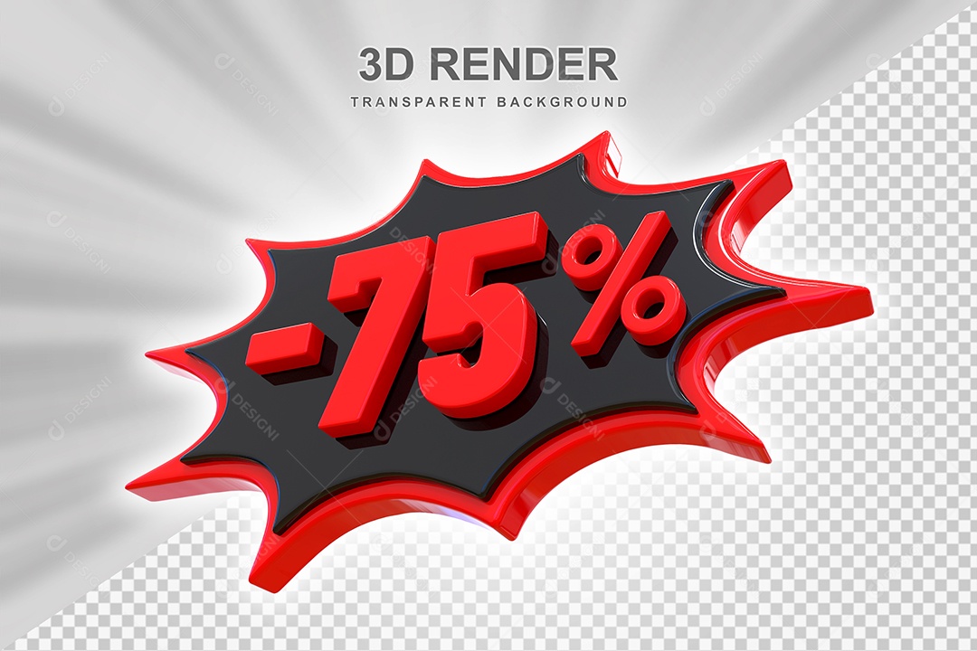 Elemento 3D -75% Vermelho E Preto para Composição PSD Editável