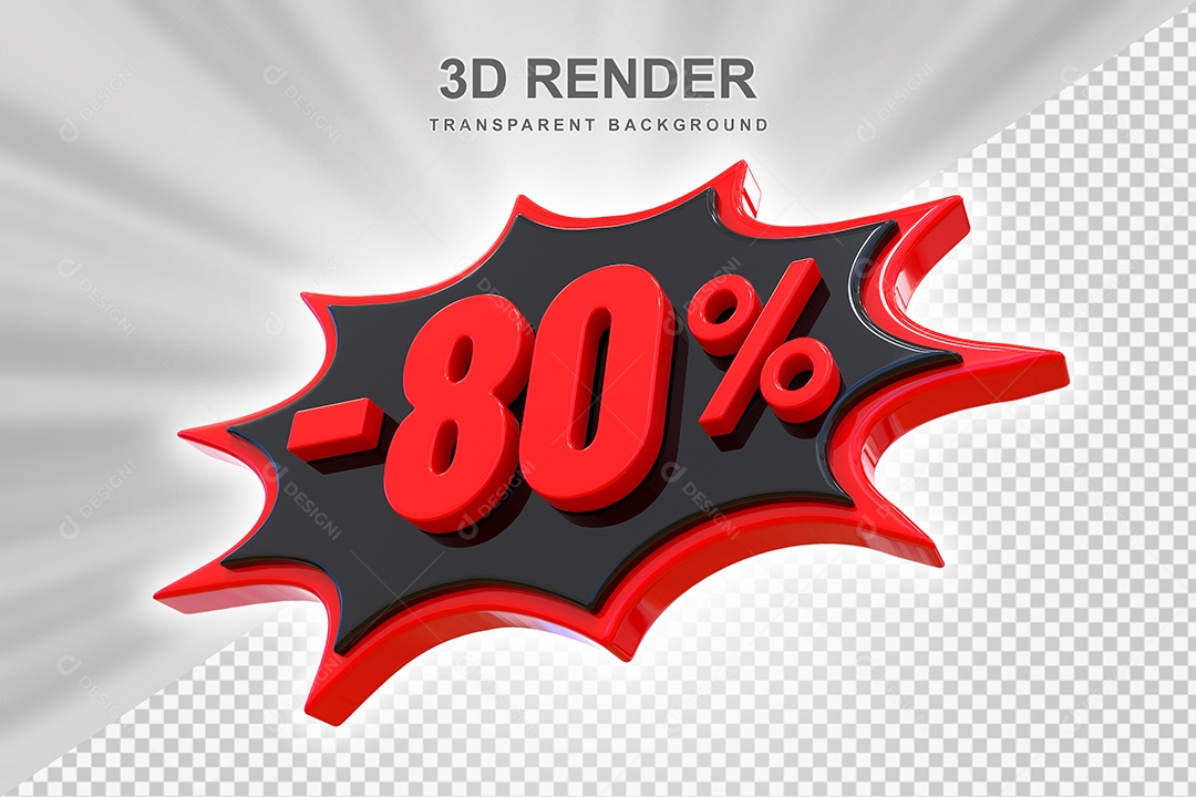 Elemento 3D -80% Vermelho E Preto para Composição PSD Editável