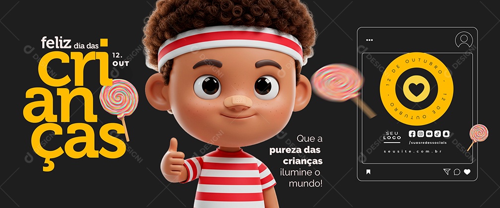 Carrossel Feliz Dia das Crianças 12 de Outubro Que a Pureza das Crianças Ilumine Social Media PSD Editável