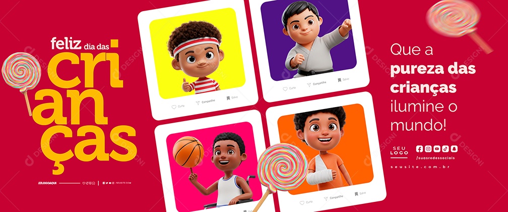 Carrossel Feliz Dia das Crianças 12 de Outubro Social Media PSD Editável