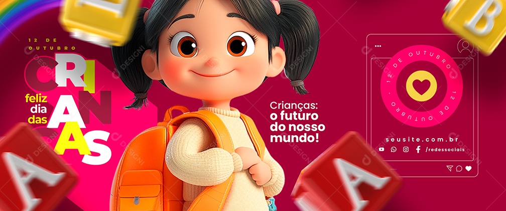 Carrossel Feliz Dia das Crianças 12 de Outubro Social Media PSD Editável