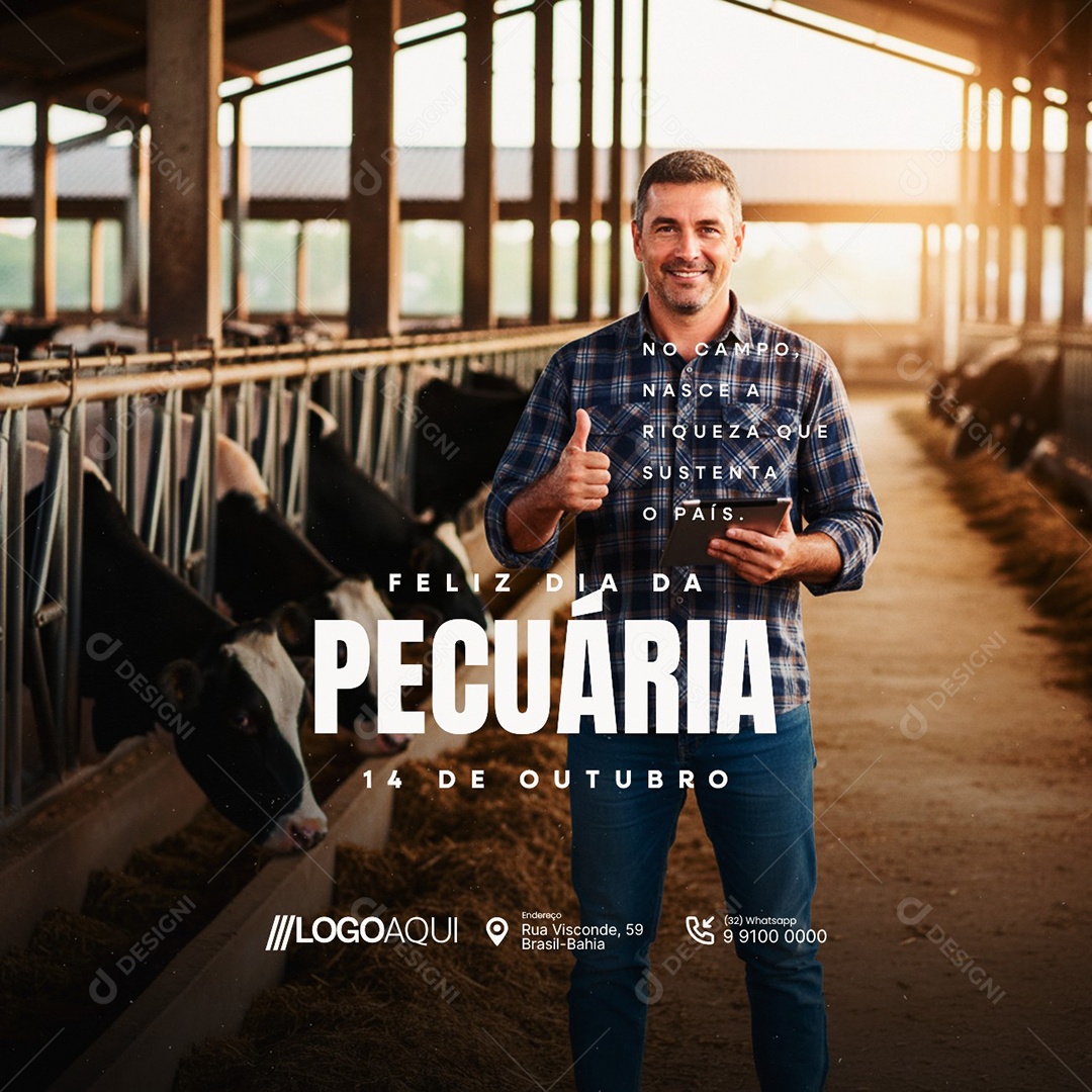 Feliz Dia da Pecuária 14 de Outubro Social Media PSD Editável