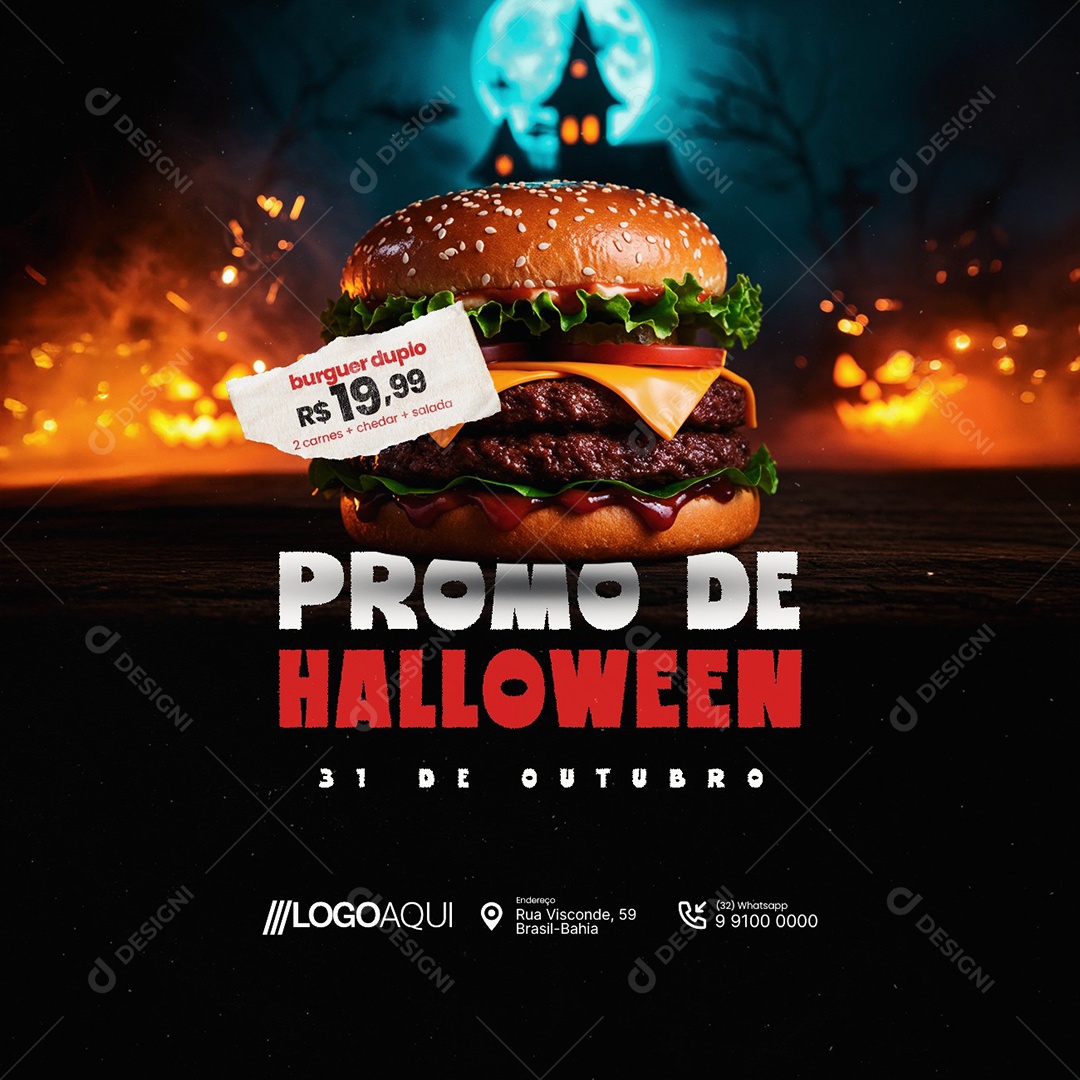 Hamburgueria Promo de Halloween 31 de Outubro Social Media PSD Editável