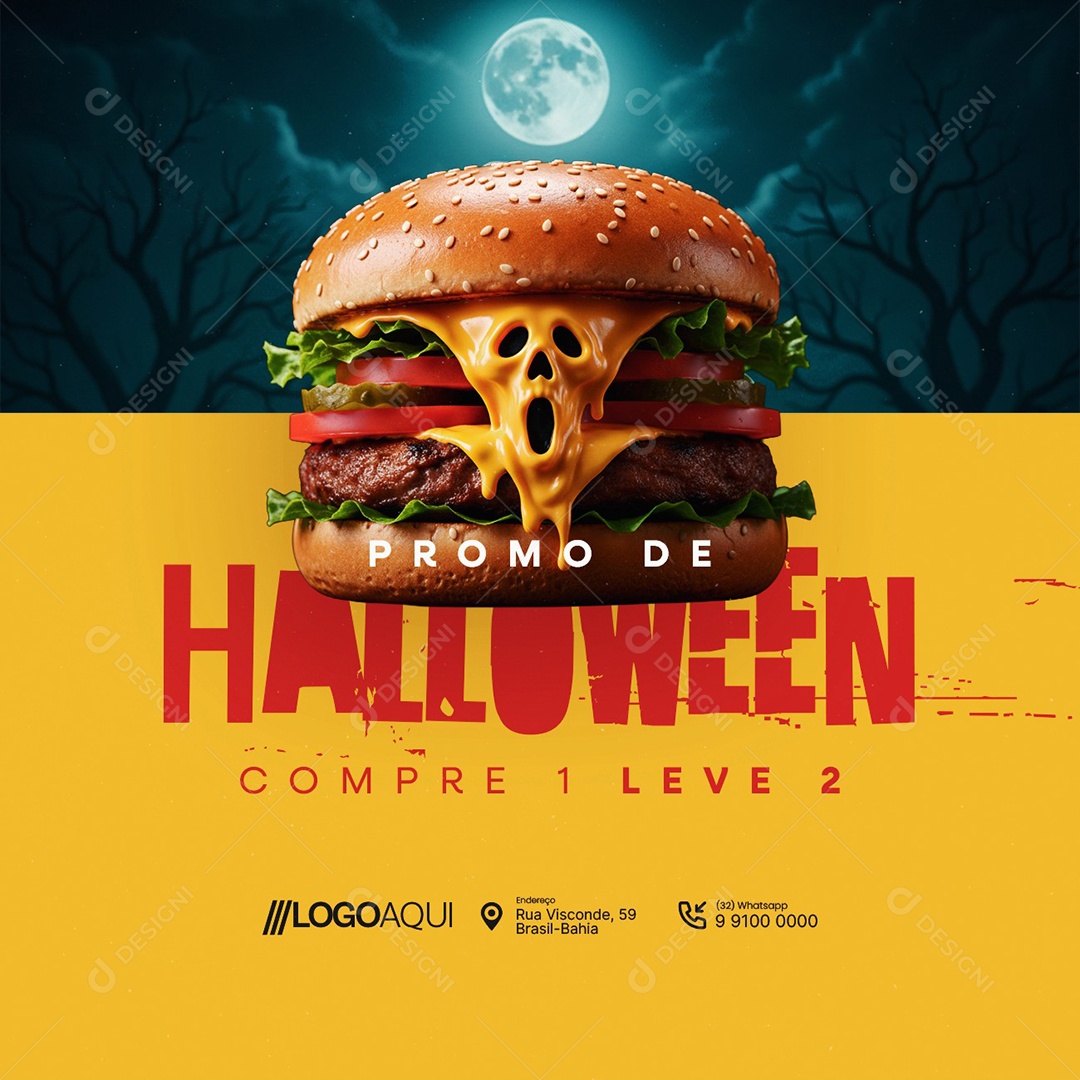 Hamburgueria Promo de Halloween Compre Um Leve Dois Social Media PSD Editável
