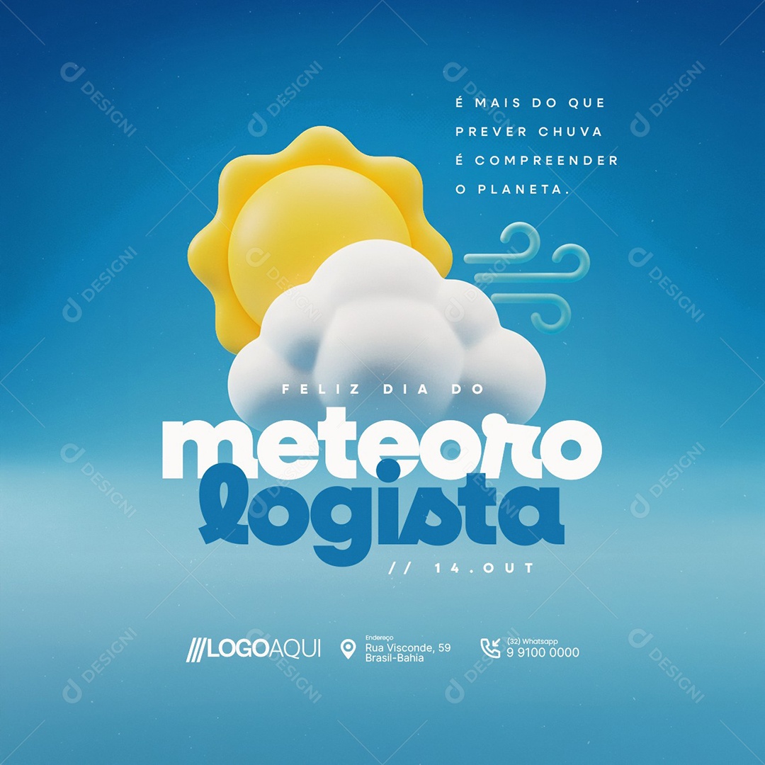 Feliz Dia do Meteorologista 14 de Outubro Prever Chuva Social Media PSD Editável