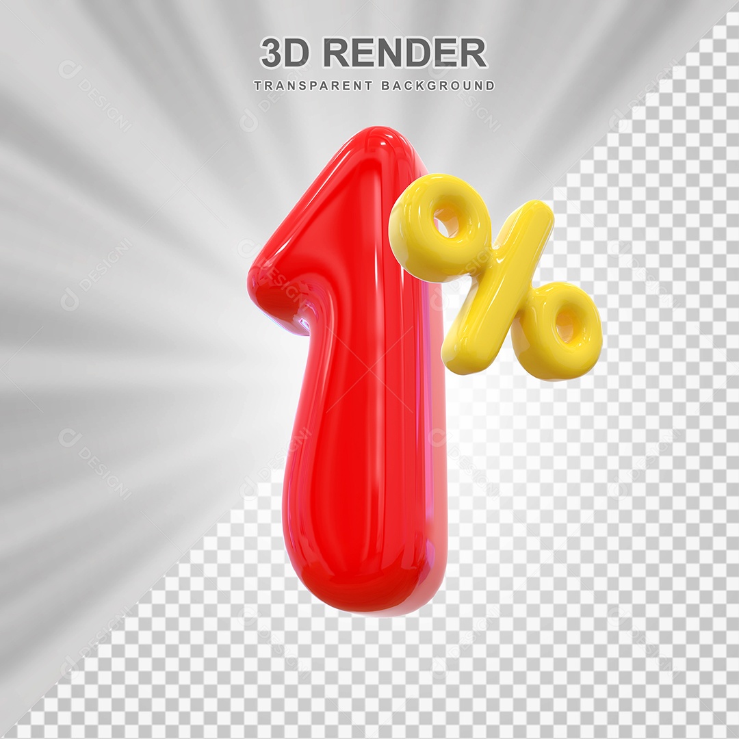 Elemento 3D 1% Vermelho para Composição PSD Editável