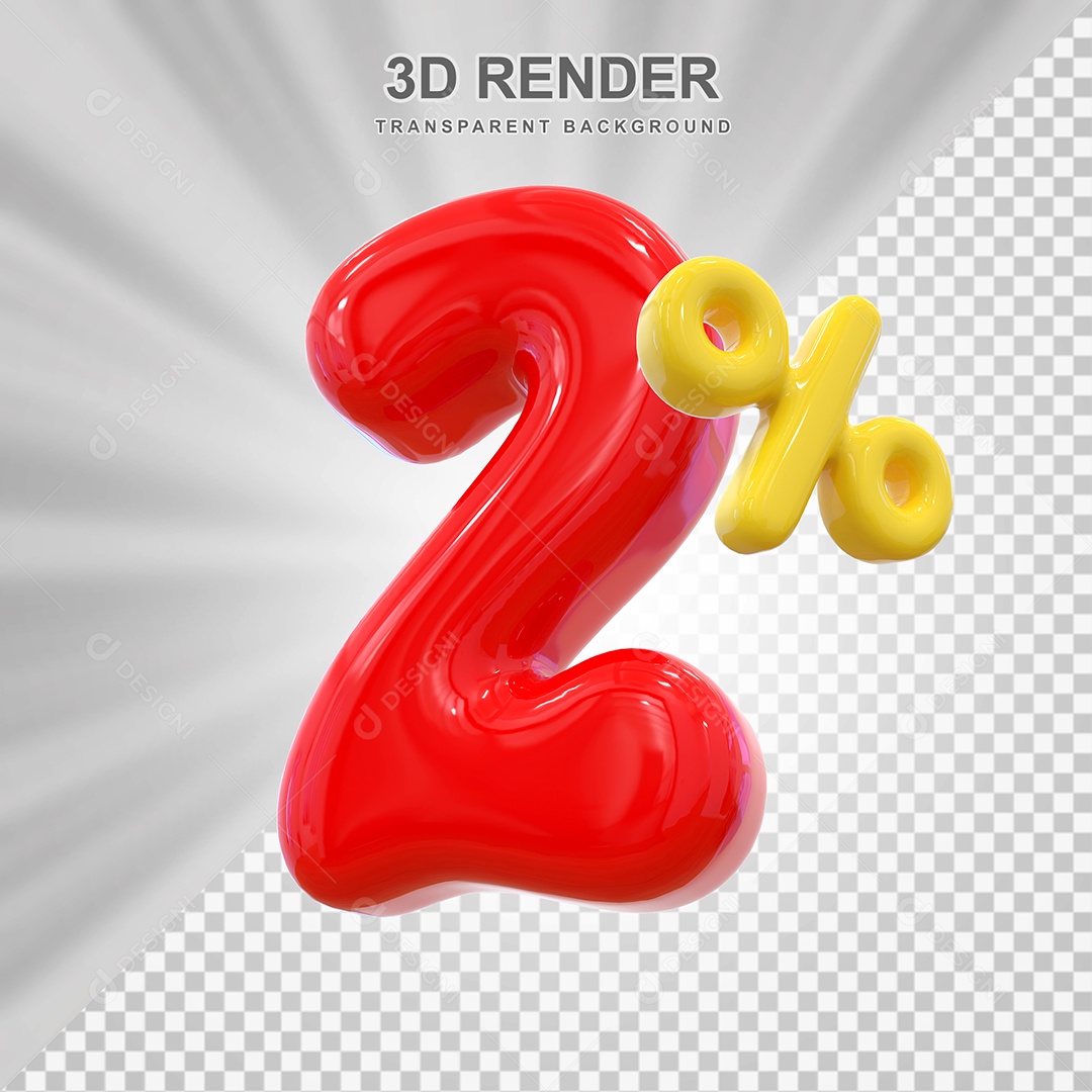 Elemento 3D 2% Vermelho para Composição PSD Editável