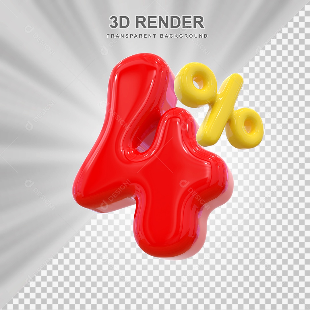 Elemento 3D 4% Vermelho para Composição PSD Editável