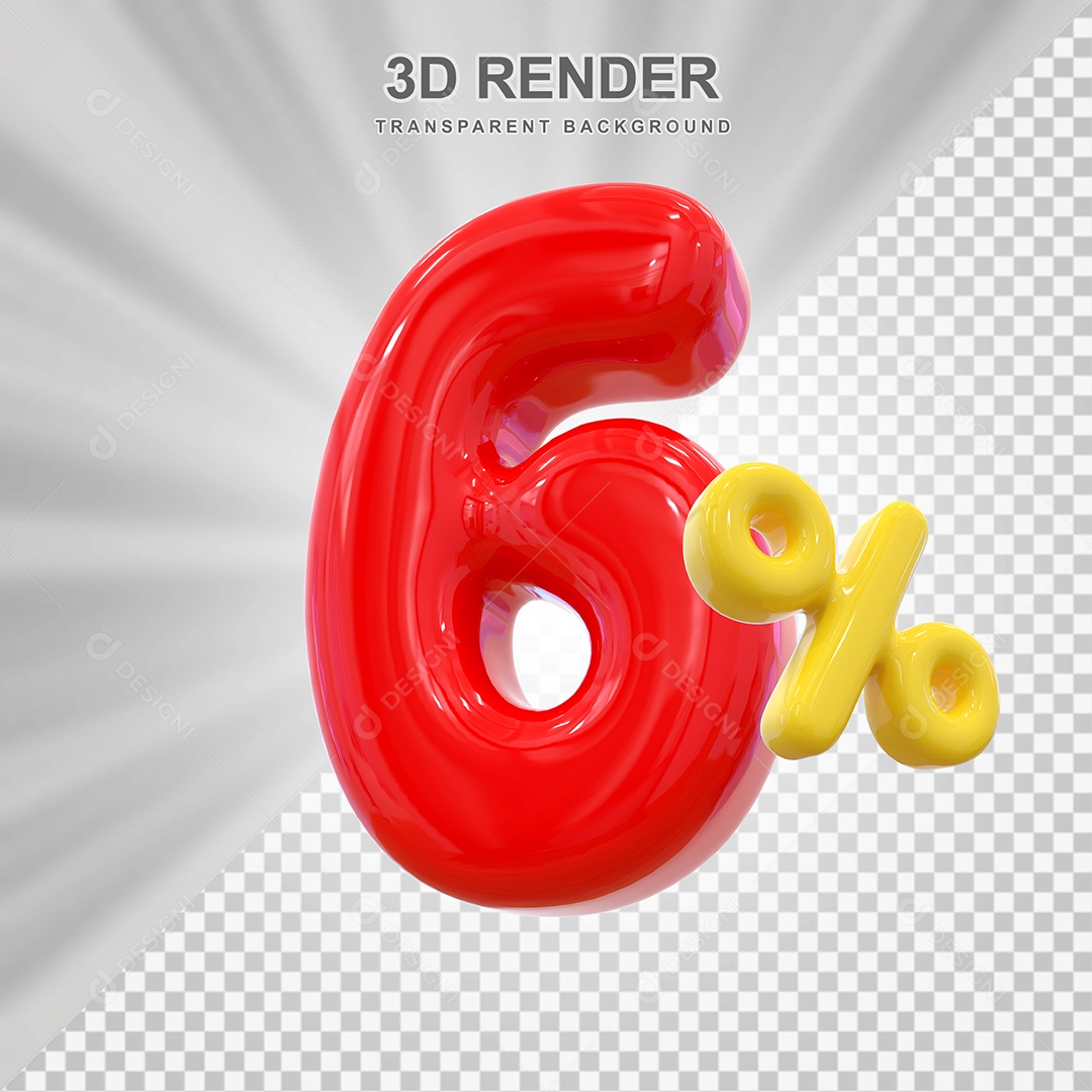 Elemento 3D 6% Vermelho para Composição PSD Editável