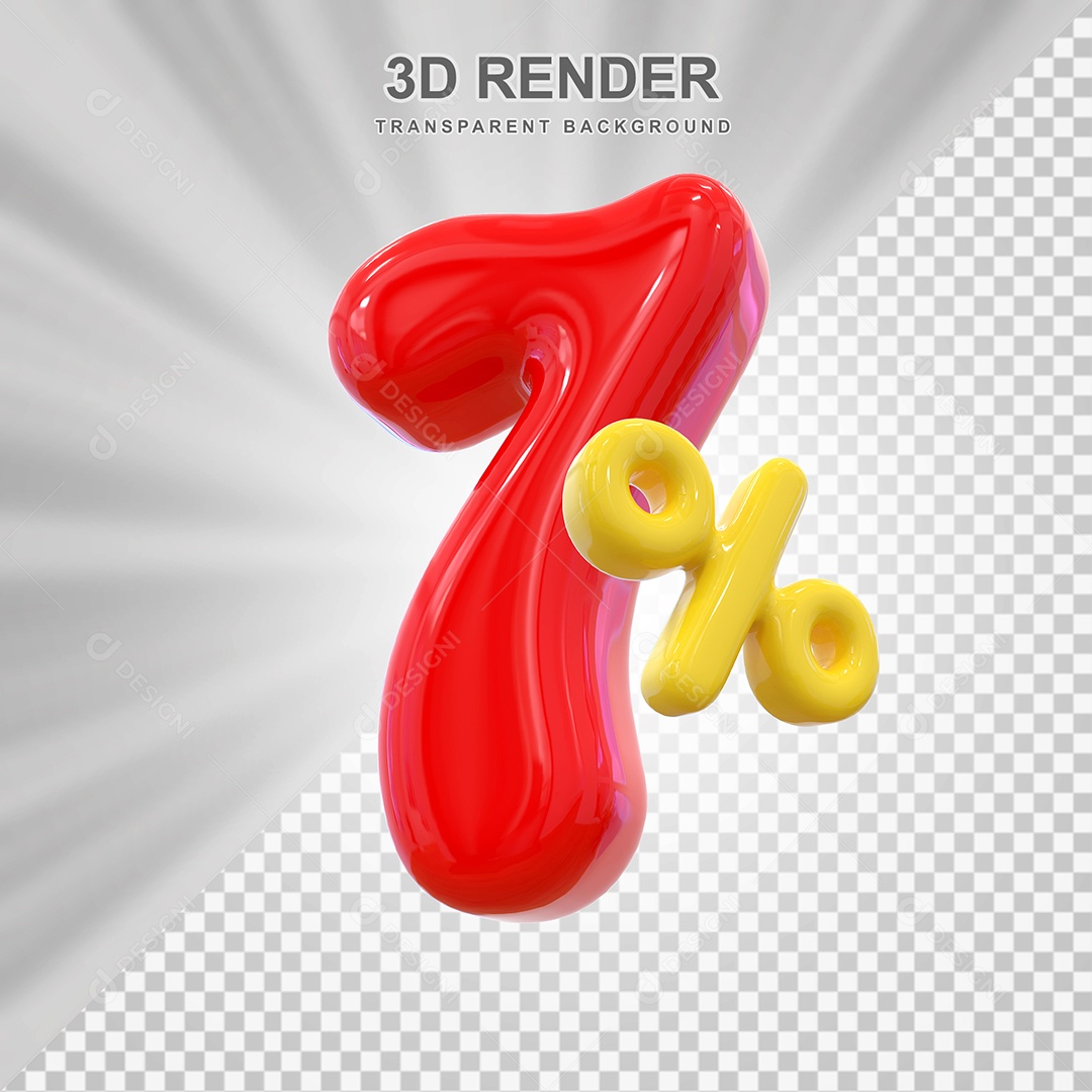 Elemento 3D 7% Vermelho para Composição PSD Editável