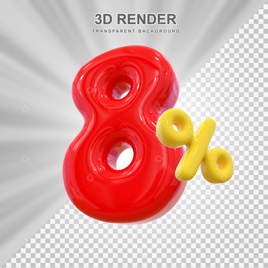 Elemento 3D 8% Vermelho para Composição PSD Editável