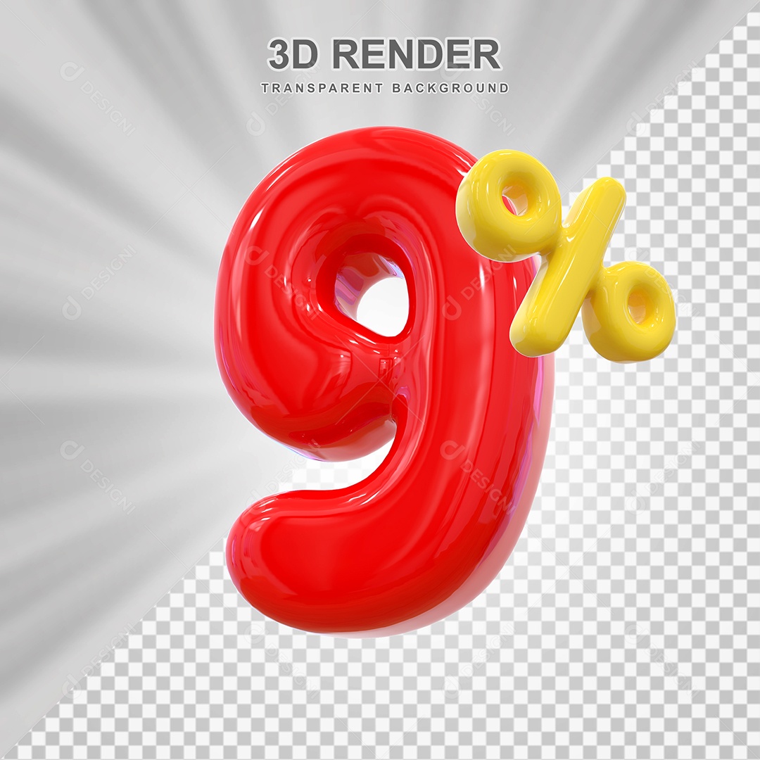 Elemento 3D 9% Vermelho para Composição PSD Editável
