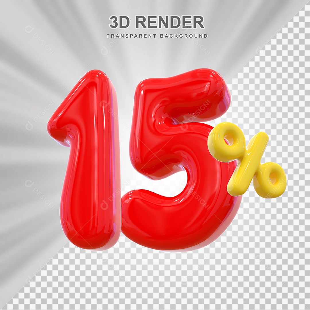 Elemento 3D 15% Vermelho para Composição PSD Editável
