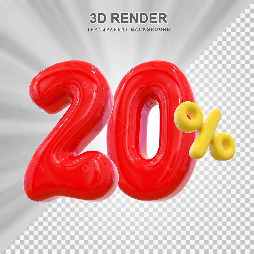 Elemento 3D 20% Vermelho para Composição PSD Editável