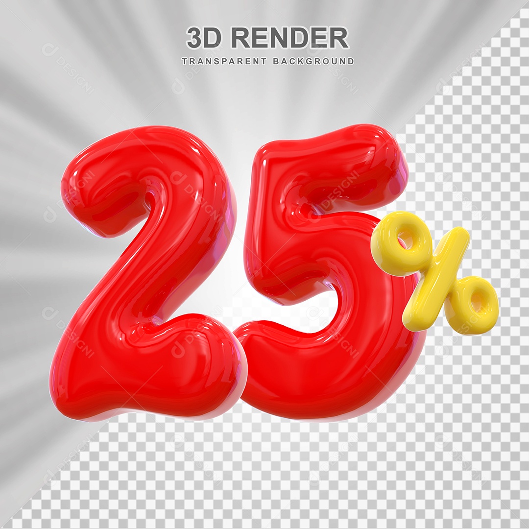Elemento 3D 25% Vermelho para Composição PSD Editável