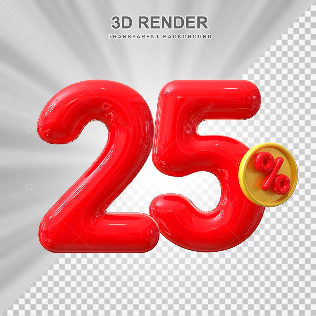 Elemento 3D 25% Vermelho para Composição PSD Editável