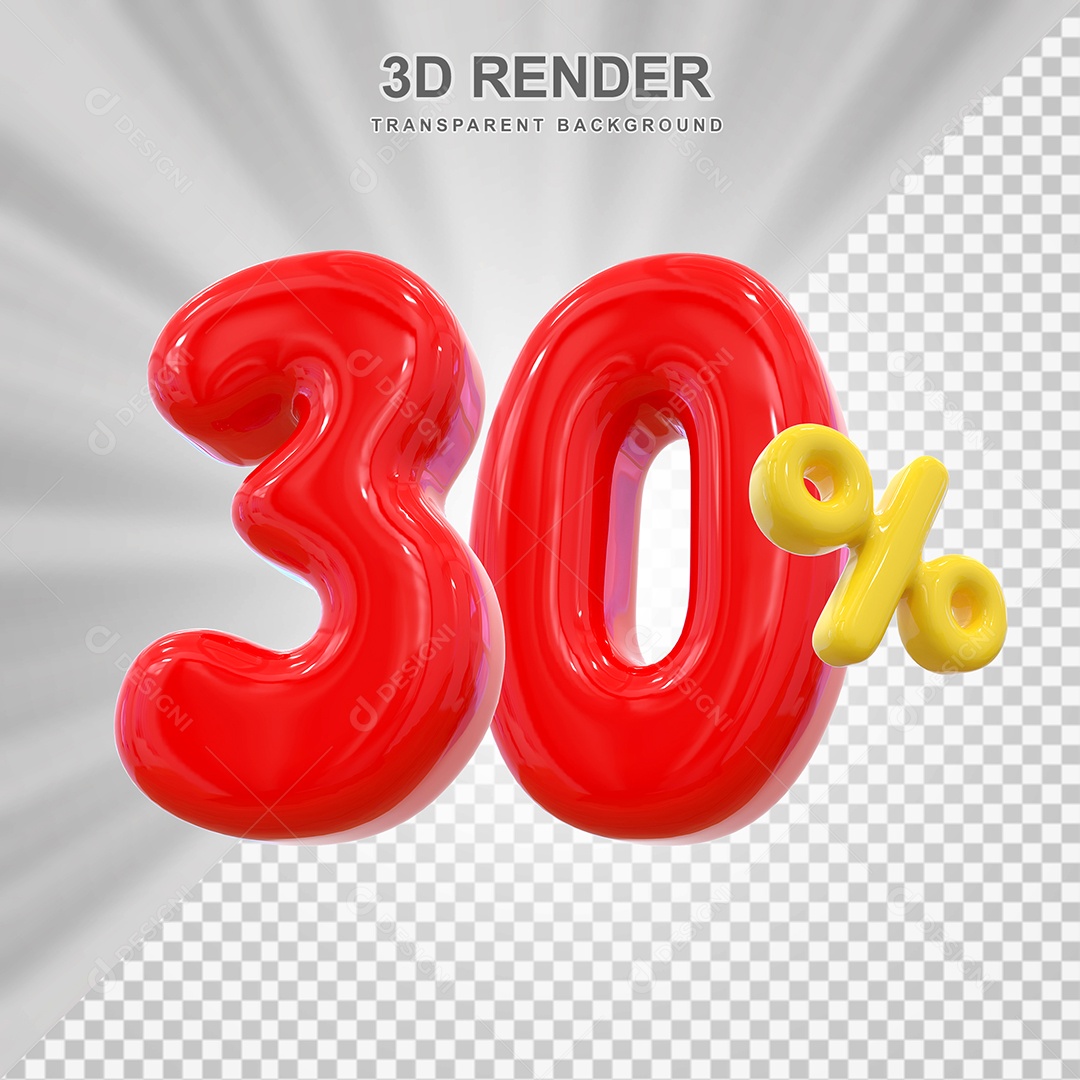 Elemento 3D 30% Vermelho para Composição PSD Editável
