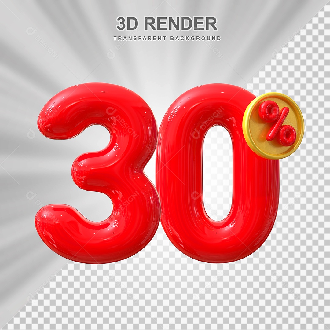 Elemento 3D 30% Vermelho para Composição PSD Editável
