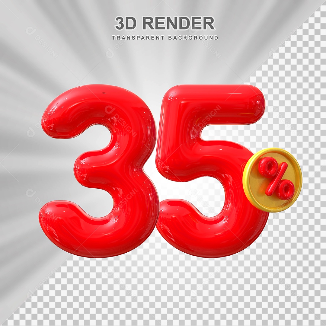 Elemento 3D 35% Vermelho para Composição PSD Editável