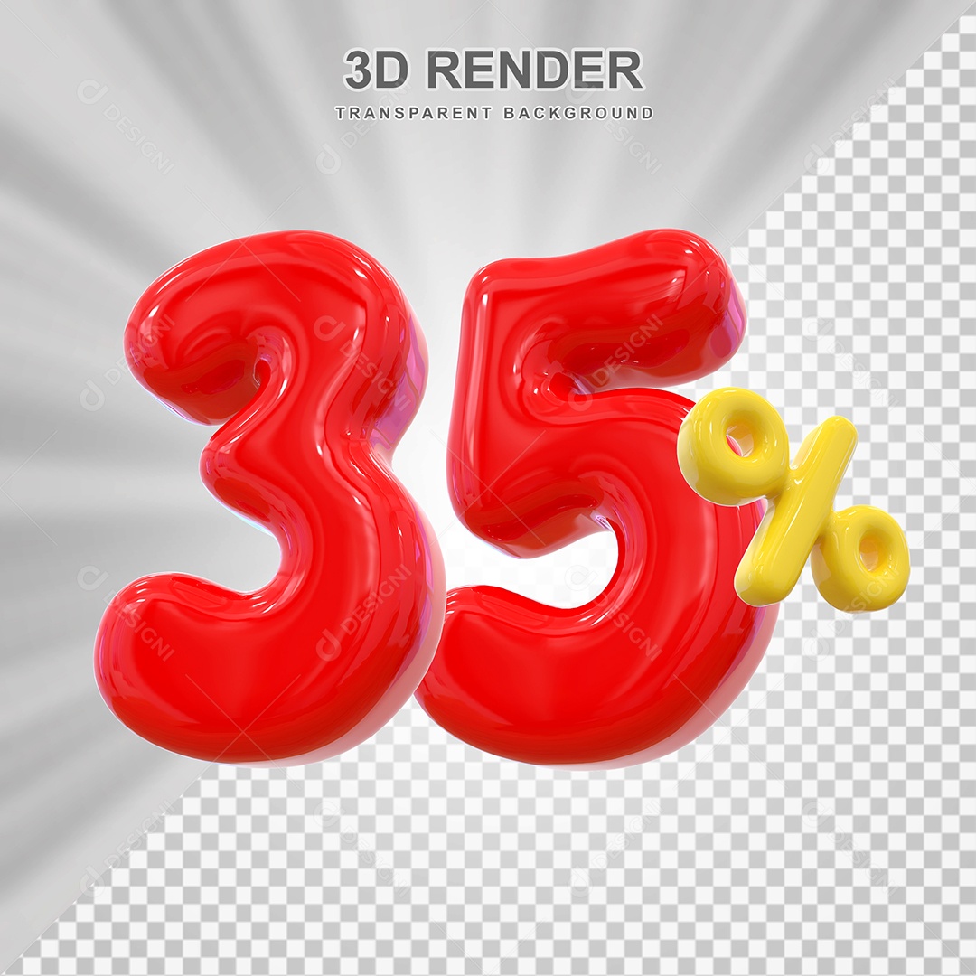 Elemento 3D % Vermelho para Composição PSD Editável