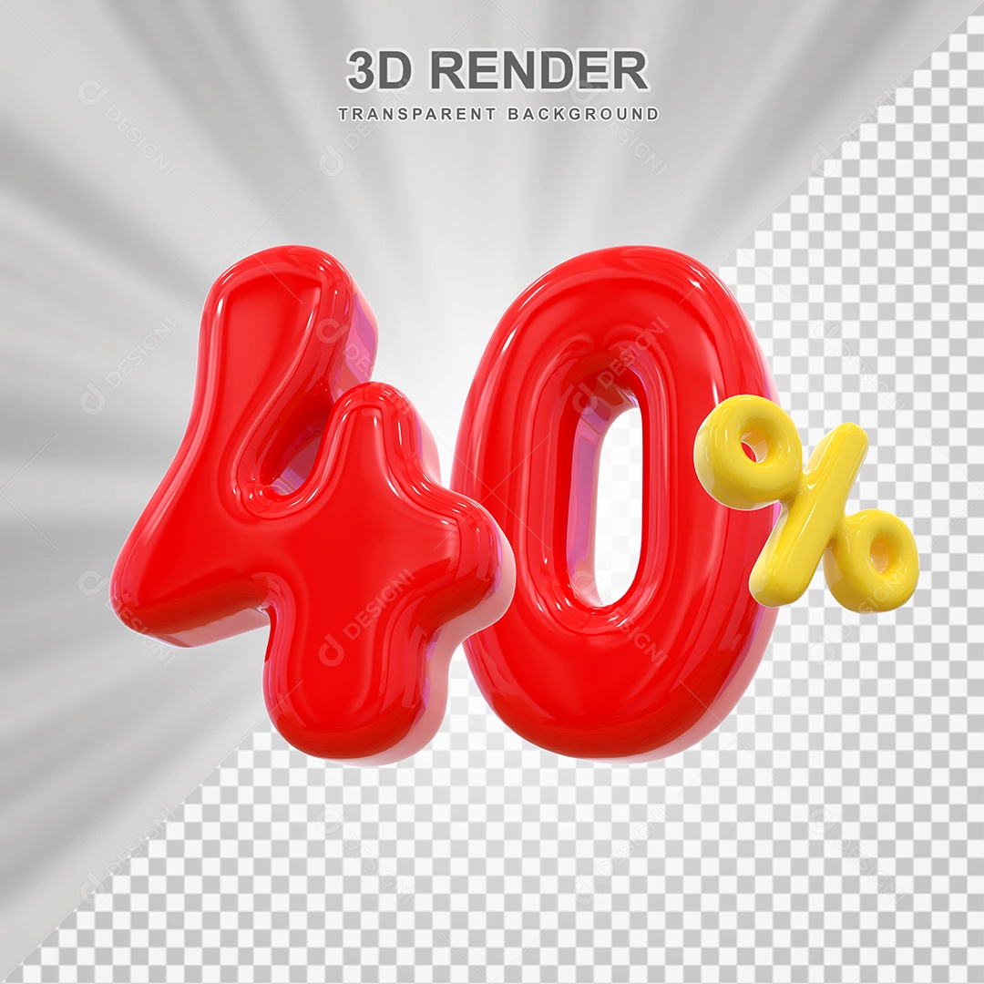 Elemento 3D 40% Vermelho para Composição PSD Editável