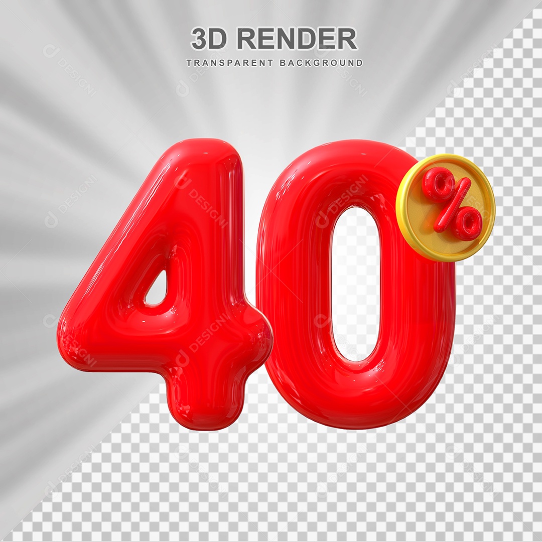 Elemento 3D 40% Vermelho para Composição PSD Editável