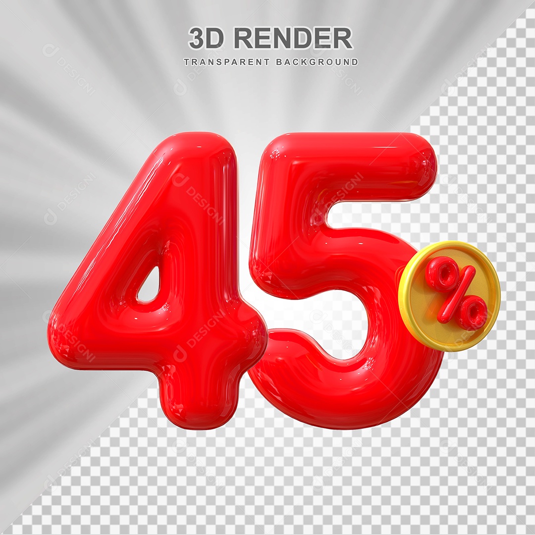 Elemento 3D 45% Vermelho para Composição PSD Editável