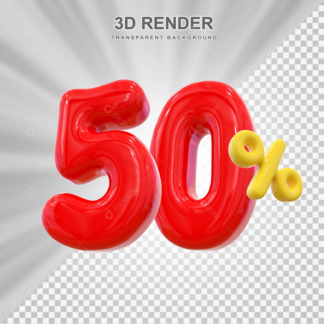 Elemento 3D 50% Vermelho para Composição PSD Editável