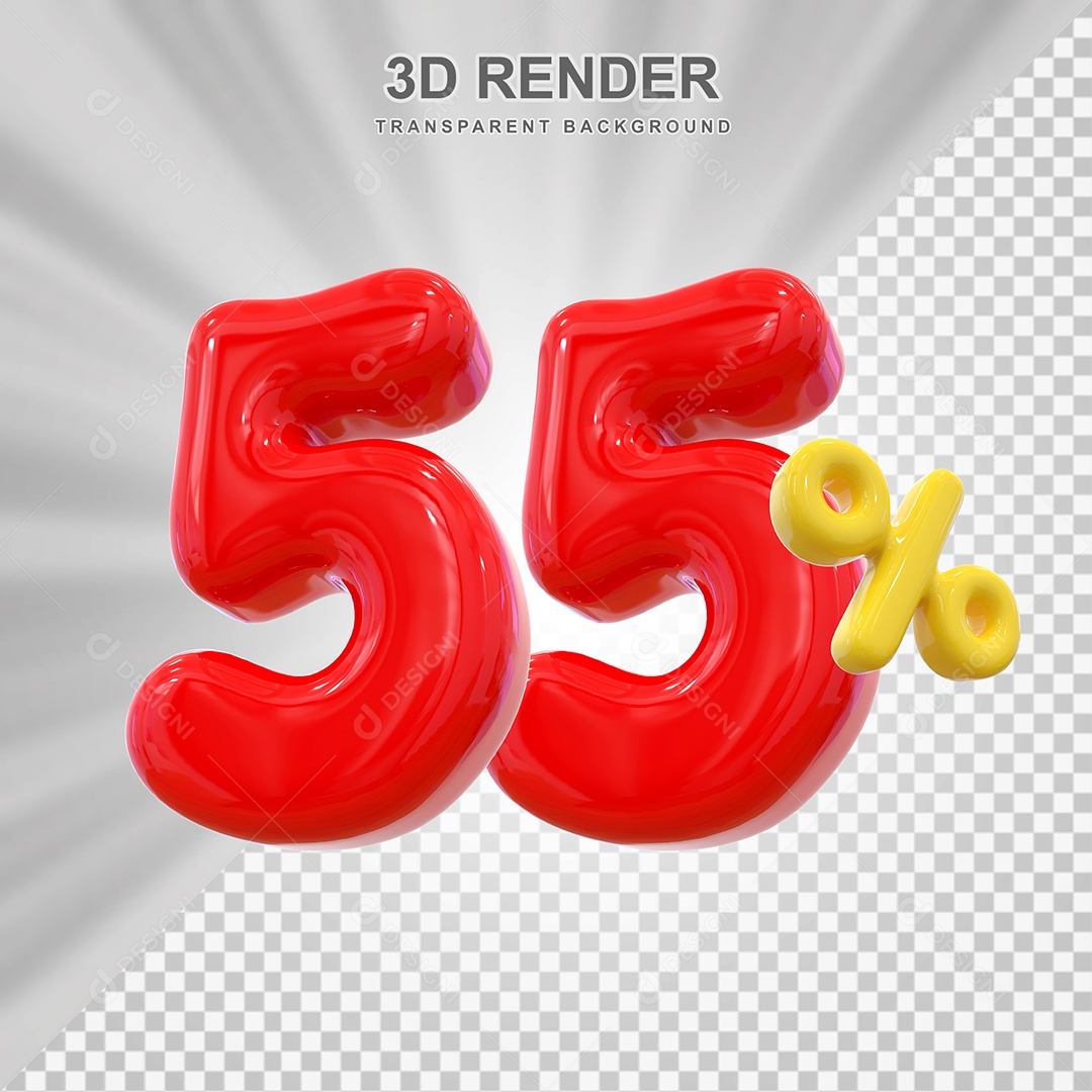 Elemento 3D 55% Vermelho para Composição PSD Editável