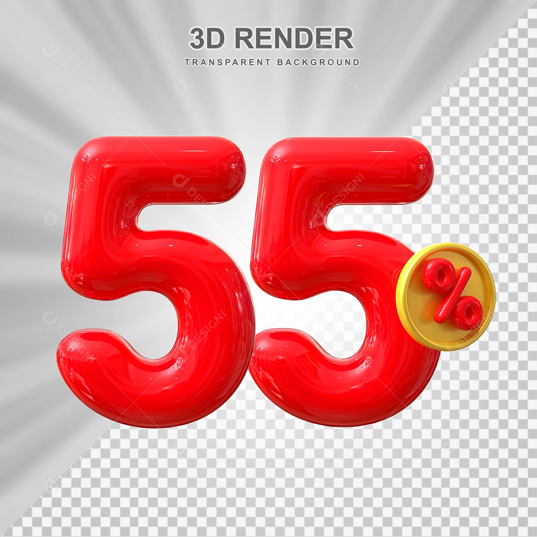 Elemento 3D 55% Vermelho para Composição PSD Editável