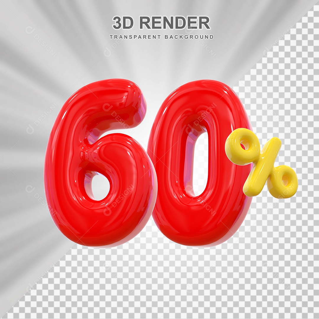 Elemento 3D 60% Vermelho para Composição PSD Editável