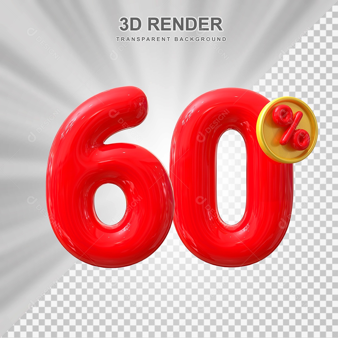 Elemento 3D 60% Vermelho para Composição PSD Editável