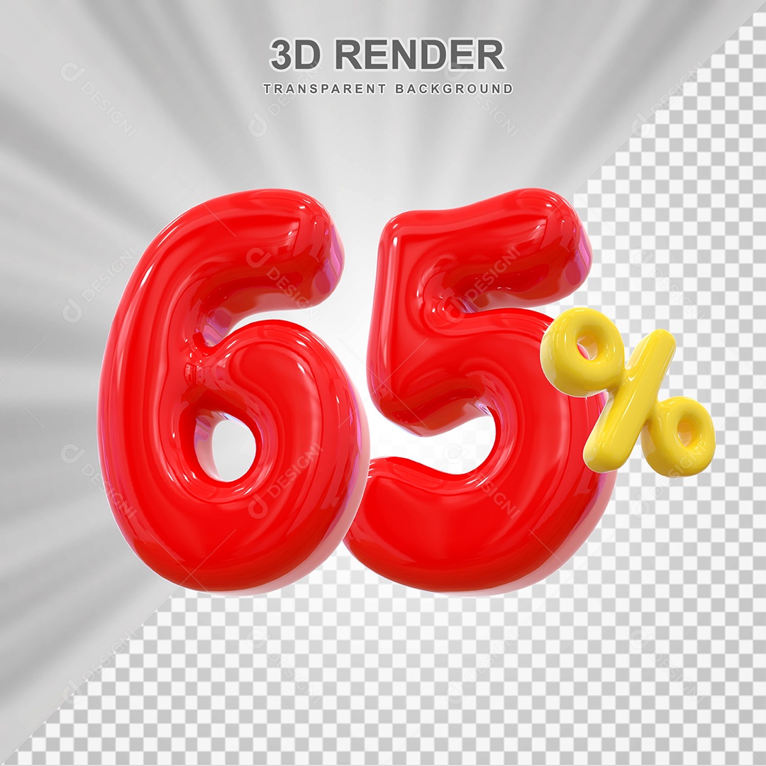 Elemento 3D 65% Vermelho para Composição PSD Editável
