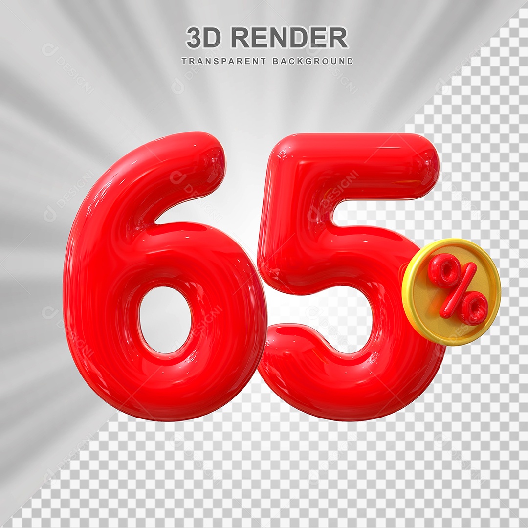 Elemento 3D 65% Vermelho para Composição PSD Editável