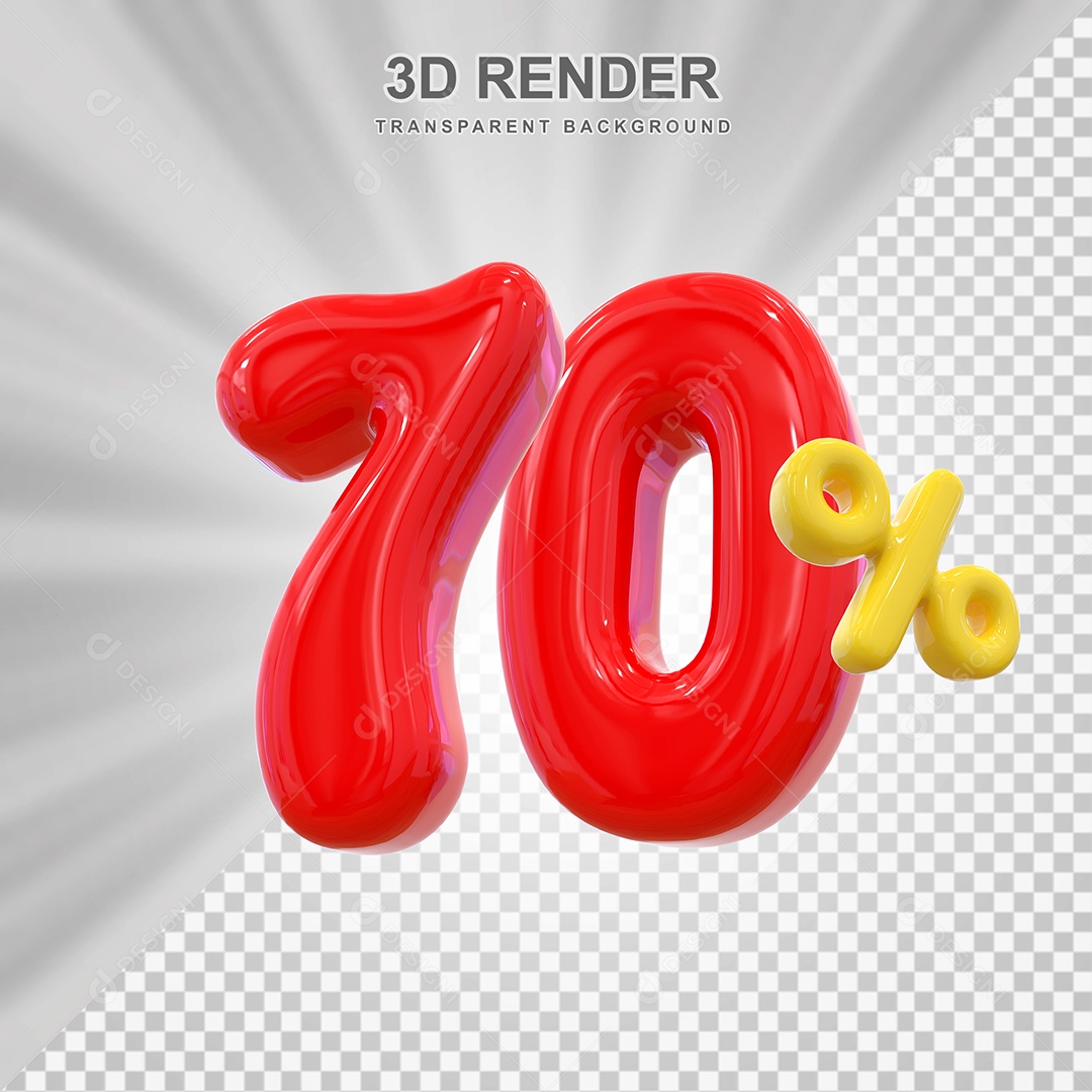 Elemento 3D 70% Vermelho para Composição PSD Editável