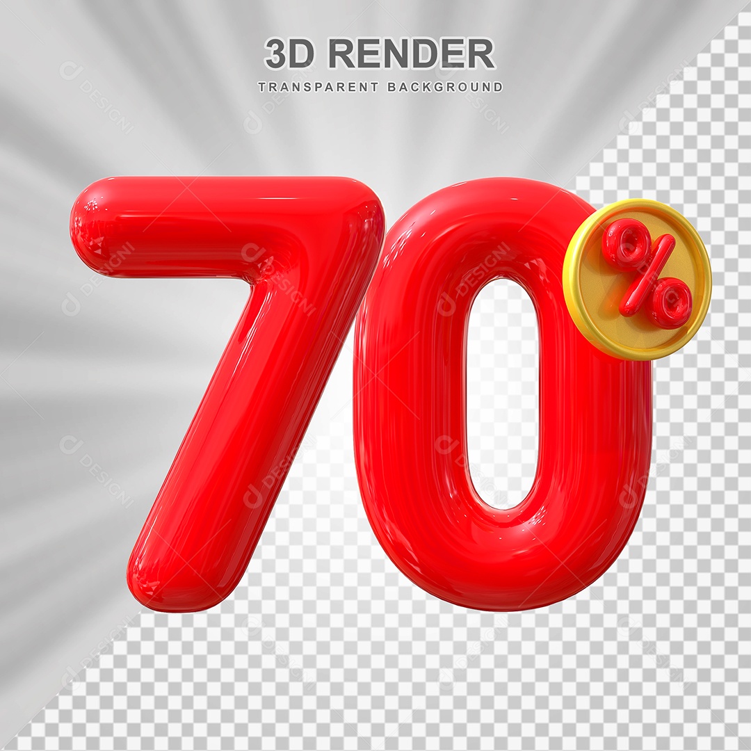 Elemento 3D 70% Vermelho para Composição PSD Editável