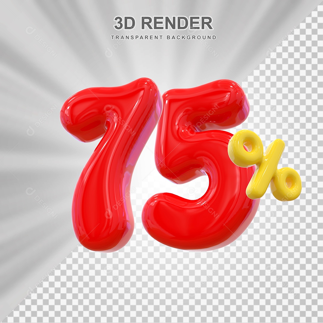 Elemento 3D 75% Vermelho para Composição PSD Editável