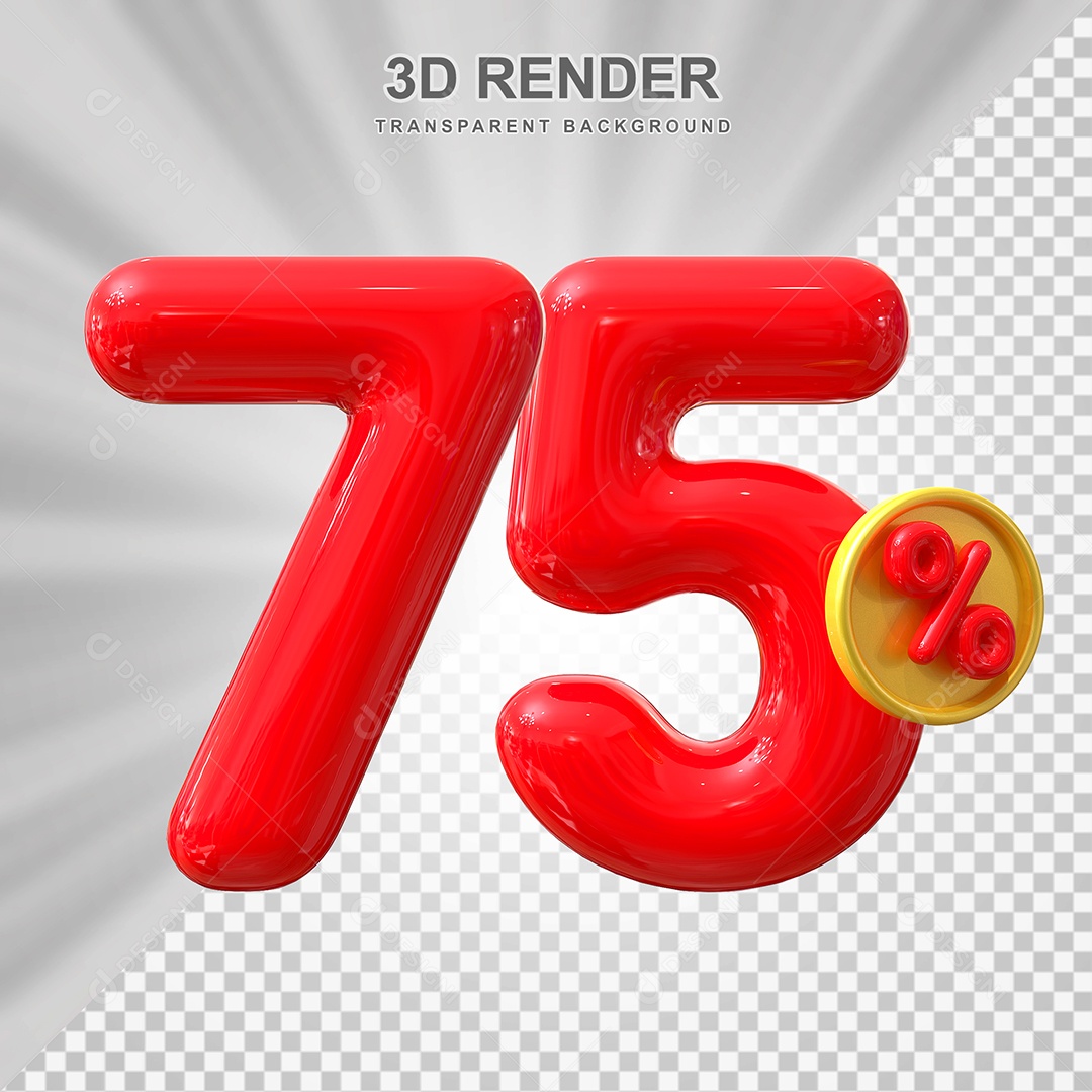 Elemento 3D 75% Vermelho para Composição PSD Editável