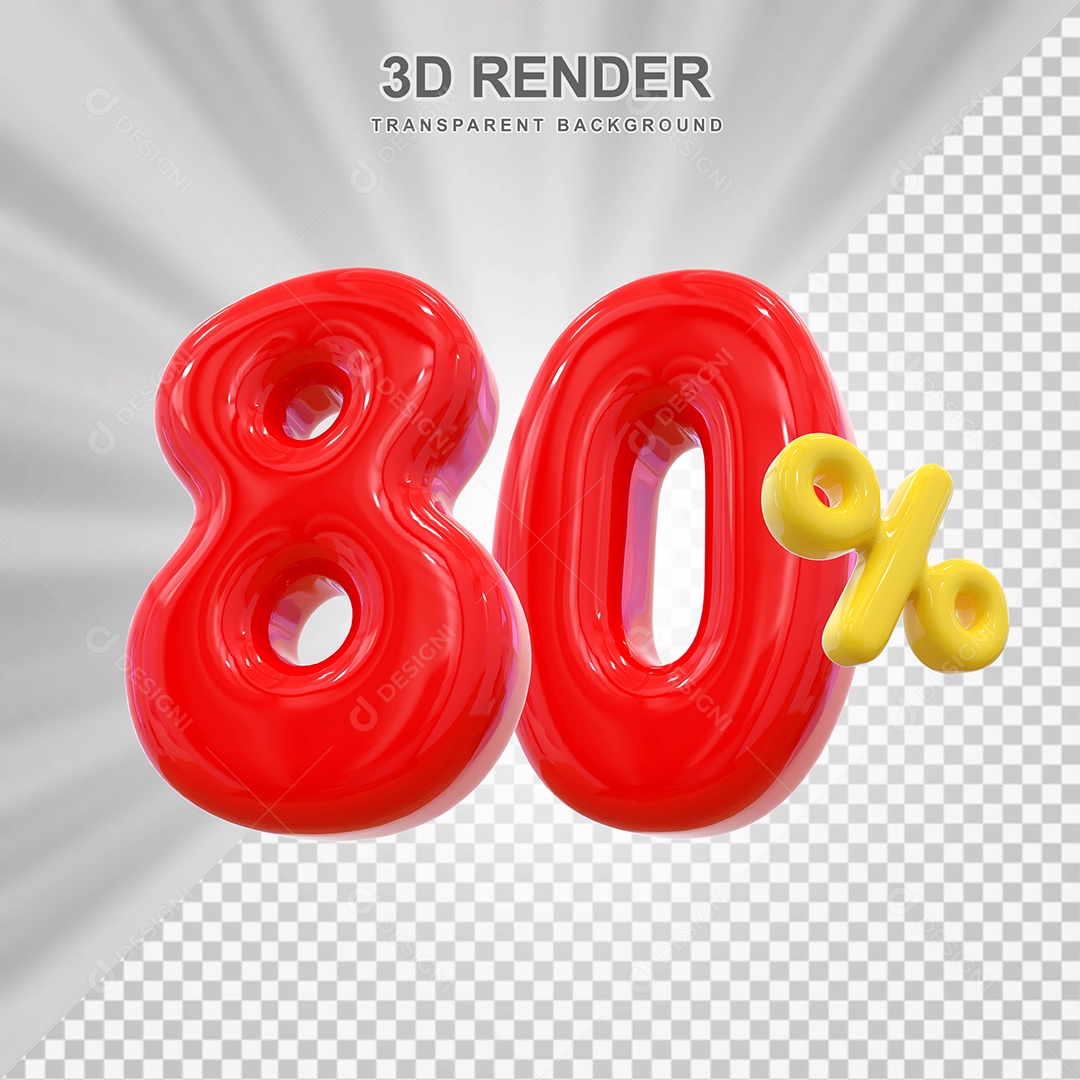 Elemento 3D 80% Vermelho para Composição PSD Editável