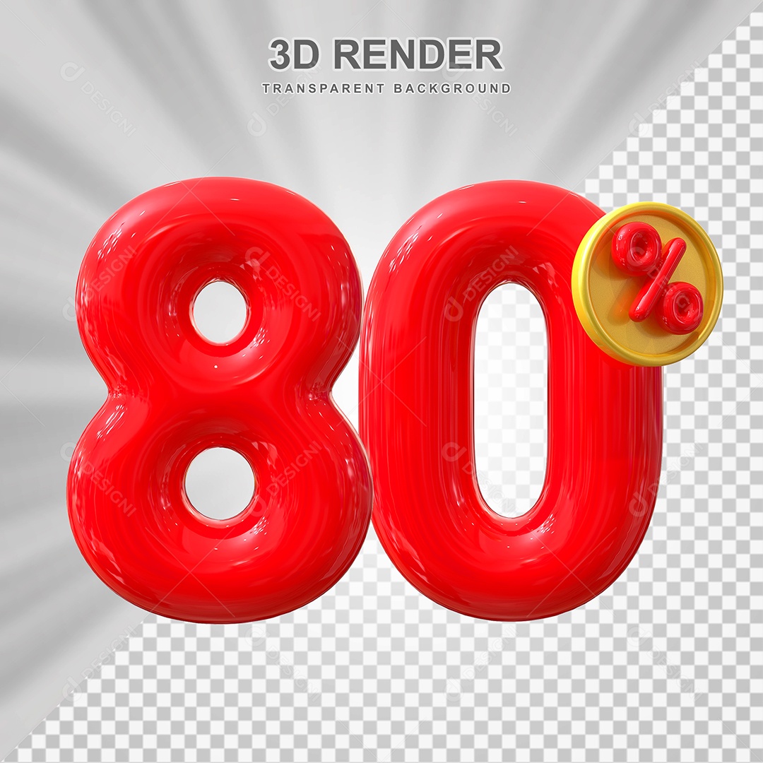 Elemento 3D 80% Vermelho para Composição PSD Editável