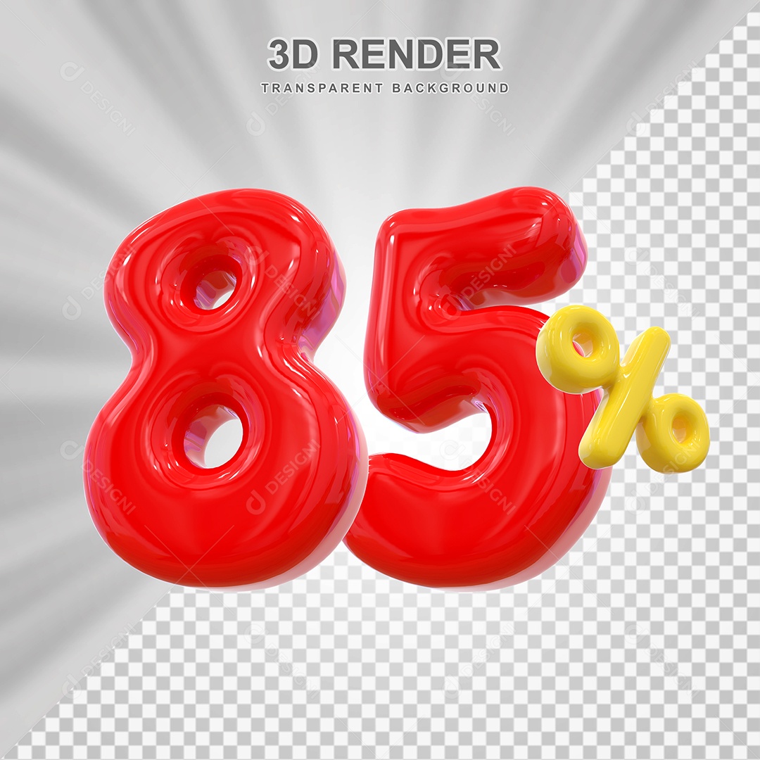 Elemento 3D 85% Vermelho para Composição PSD Editável