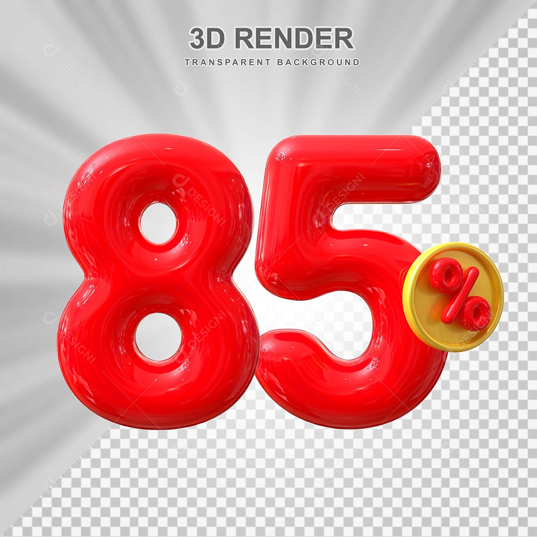 Elemento 3D 85% Vermelho para Composição PSD Editável