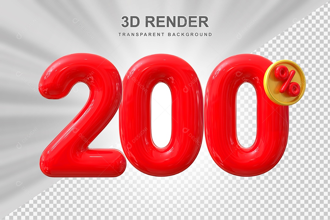 Elemento 3D 200% Vermelho para Composição PSD Editável