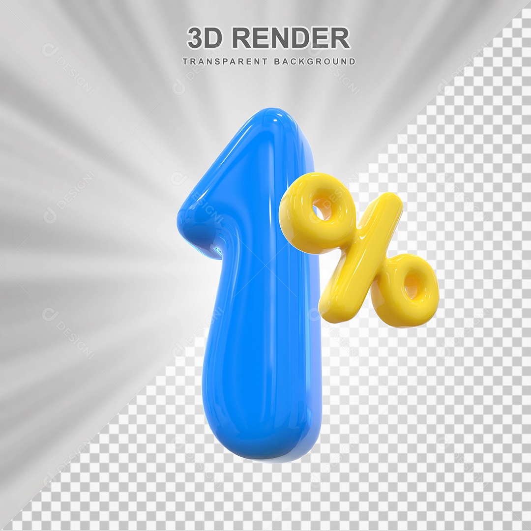 Elemento 3D 1% Azul para Composição PSD Editável