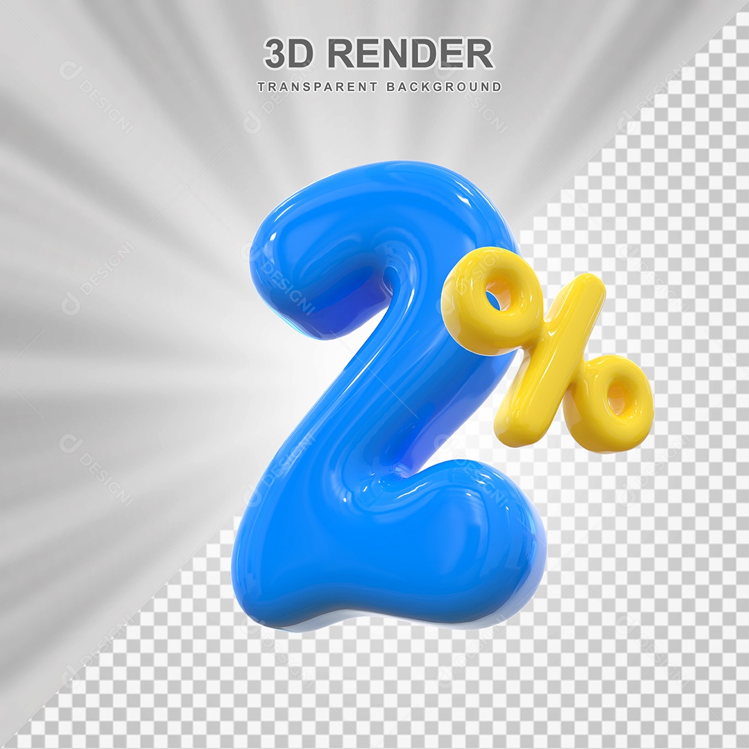 Elemento 3D 2% Azul para Composição PSD Editável