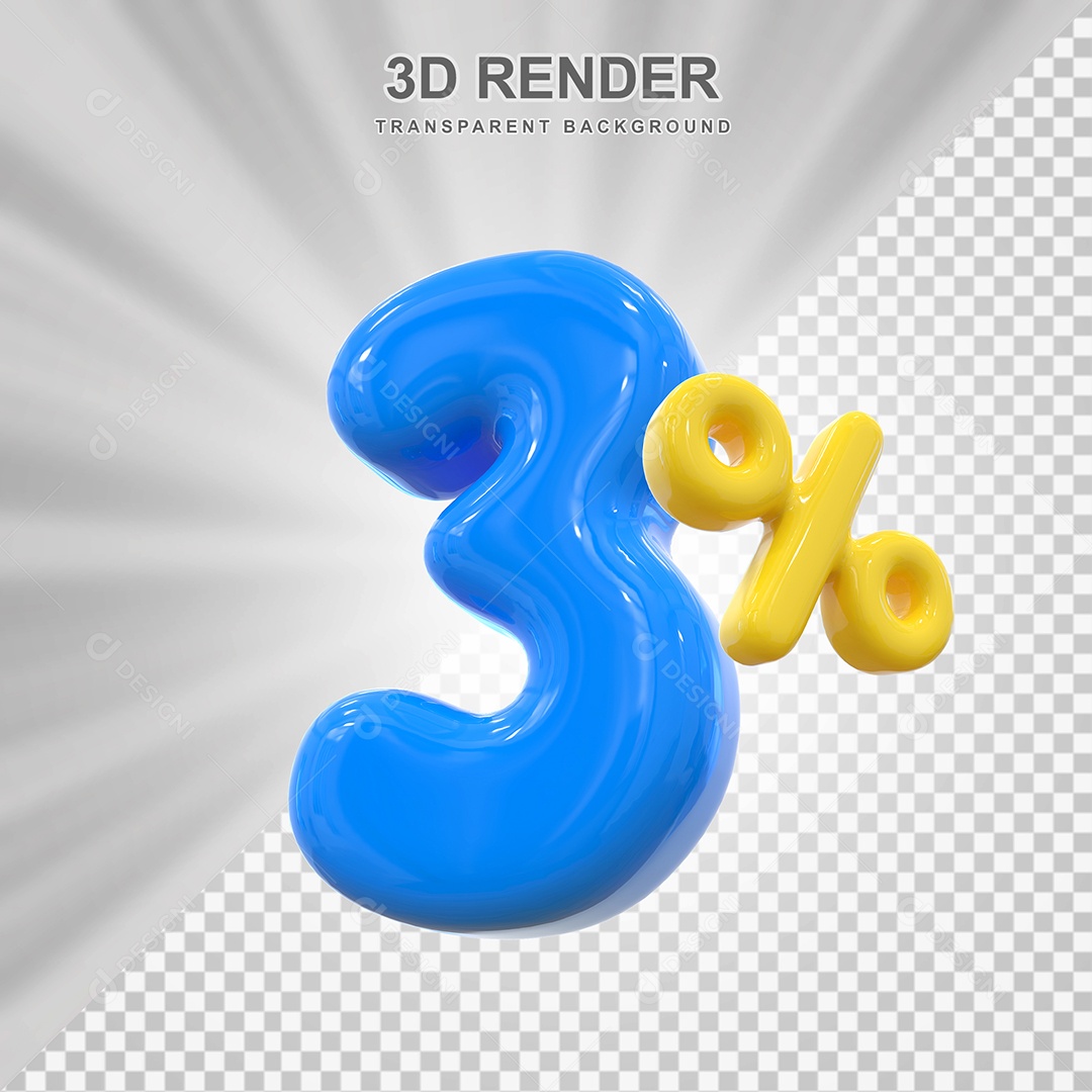 Elemento 3D 3% Azul para Composição PSD Editável